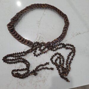 Boho Chic Handcrafted Coconut Shell Belt Vintage Retro Wrap Tie Belt